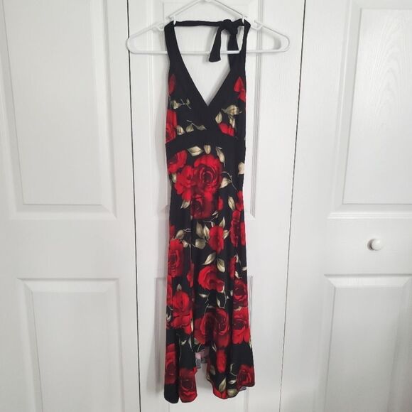 Vintage Perseption Floral Rose Print Halter Dress Made in USA Size Small - Picture 3 of 6